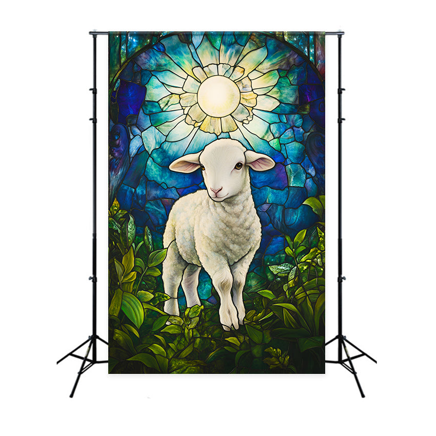Easter Religious Backdrops Lamb Stained Glass He Is Risen Easter Photo Backdrops LXX61-149