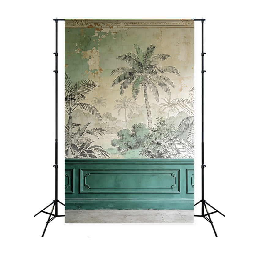 Portrait Backdrop Ideas Vintage Palm Mural Elegance Family Portrait Backdrop LXX61-21