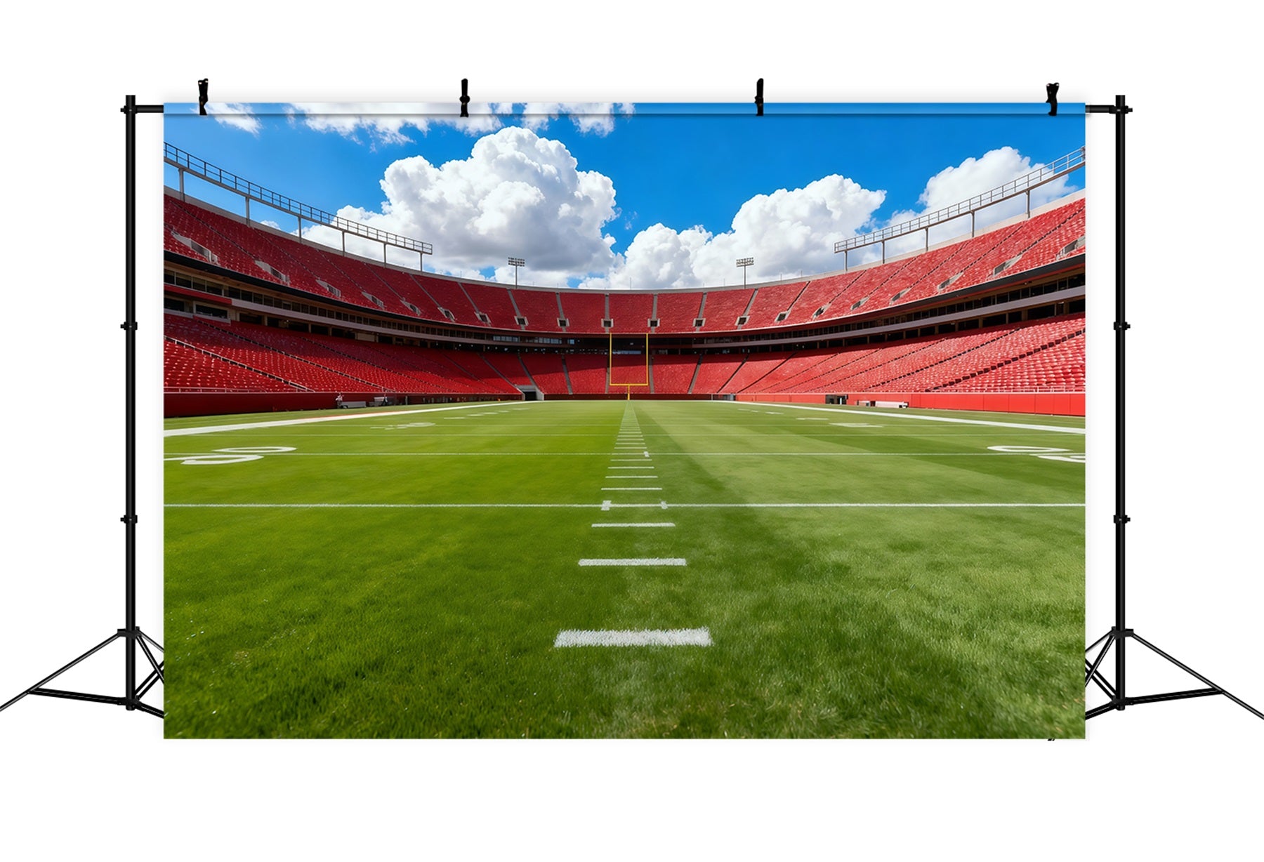 Football Field Backdrop Red Seat Stadium Daylight Sports Theme Backdrop LXX61-229