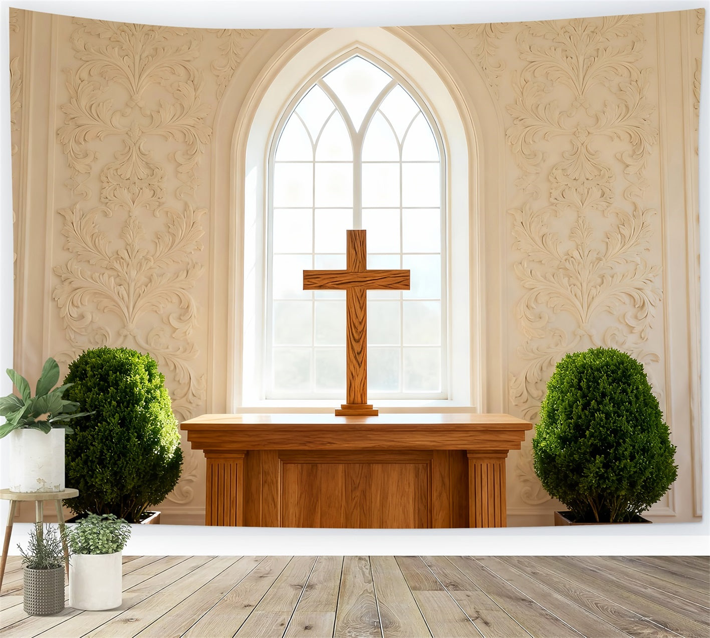 Church Easter Backdrop Classic Altar Cross Arched Window Easter Backdrop 10x10 LXX61-44