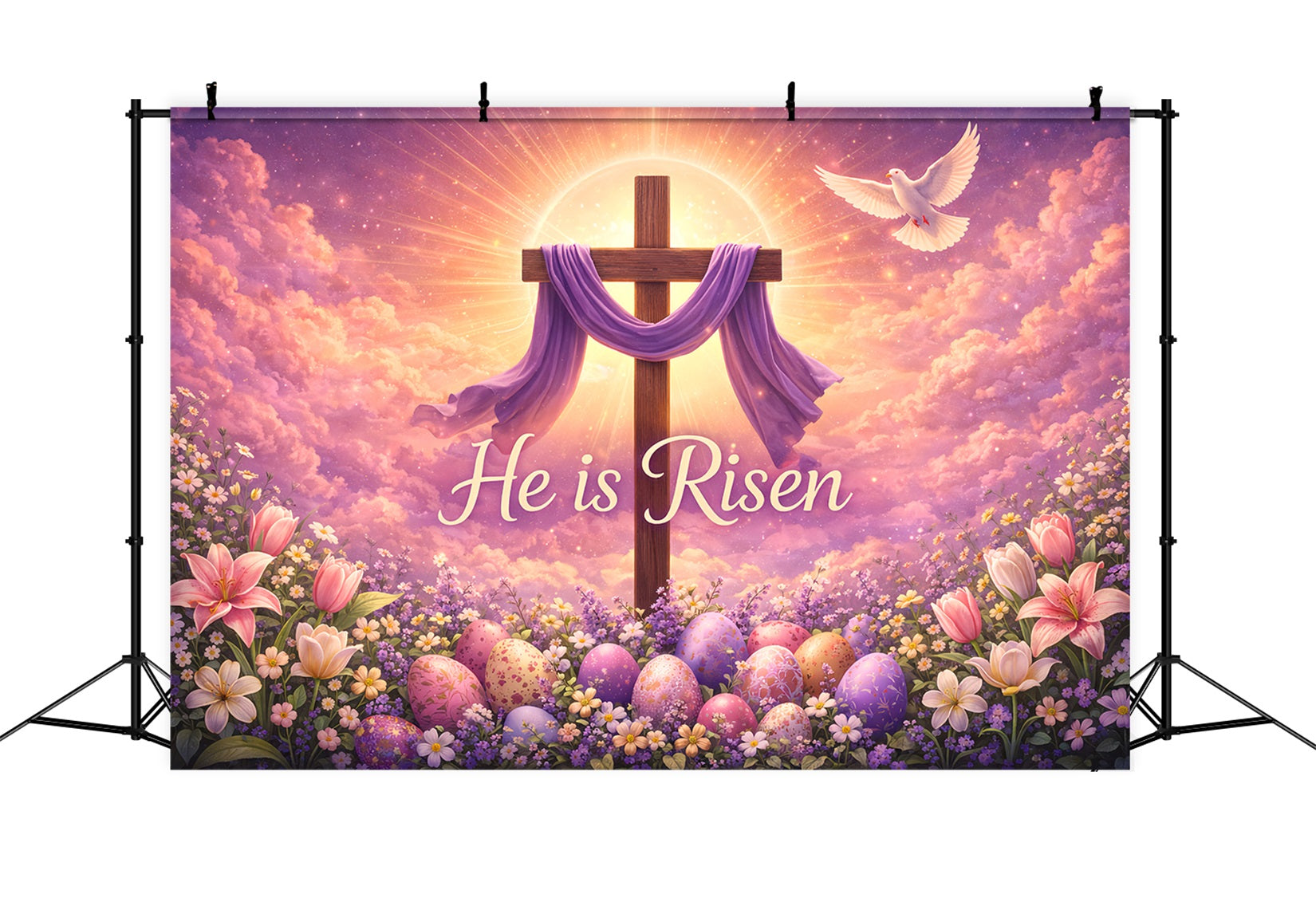 Easter Church Backdrops He Is Risen Radiant Cross Easter Photography Backdrop Ideas LXX61-55