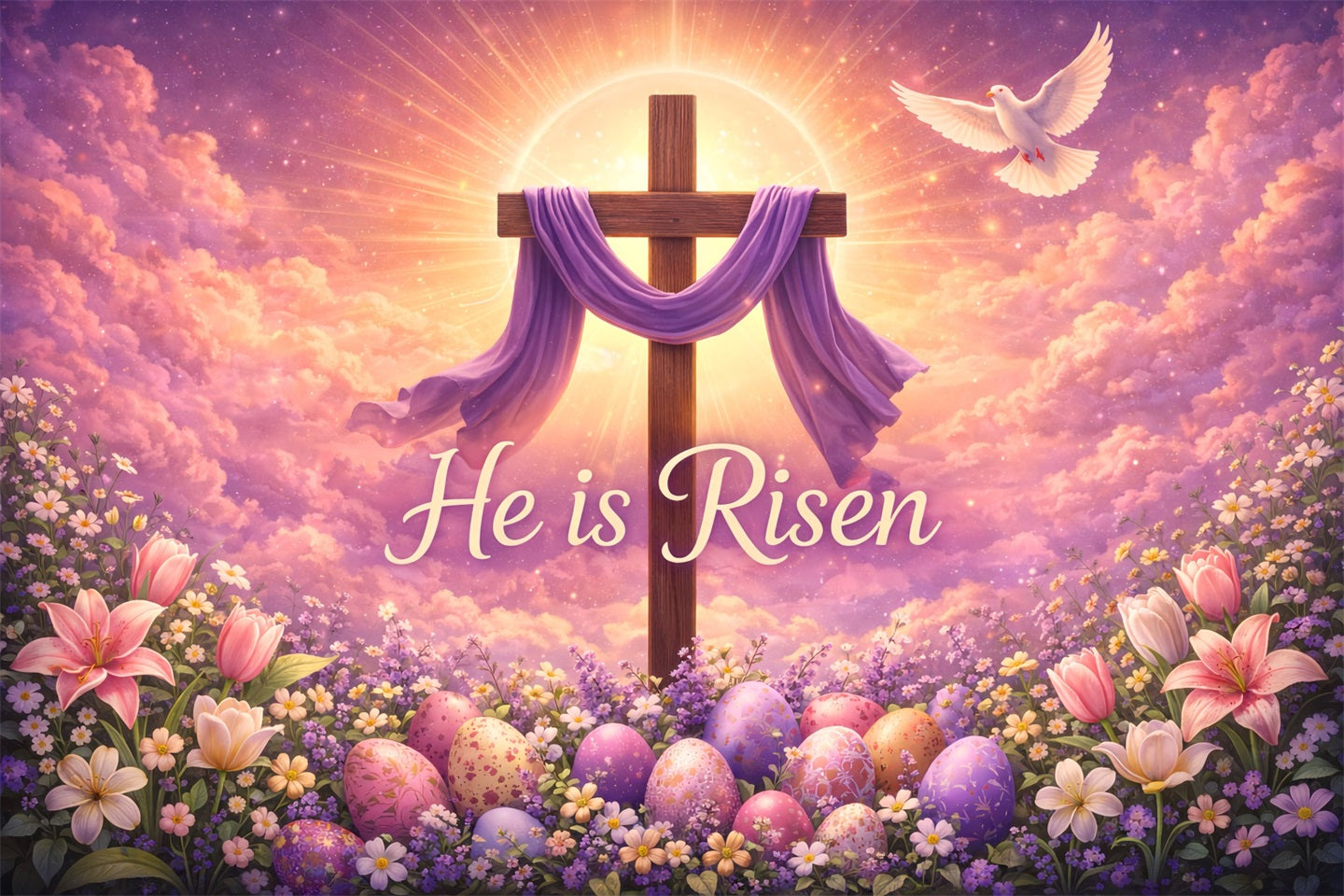 Easter Church Backdrops He Is Risen Radiant Cross Easter Photography Backdrop Ideas LXX61-55