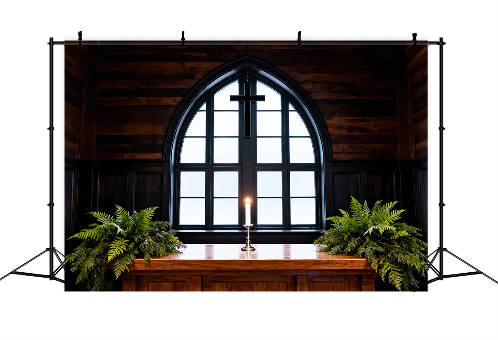 Easter Photo Backdrop Church Rustic Chapel Cross Candlelight Easter Backdrop Backdrops LXX61-59