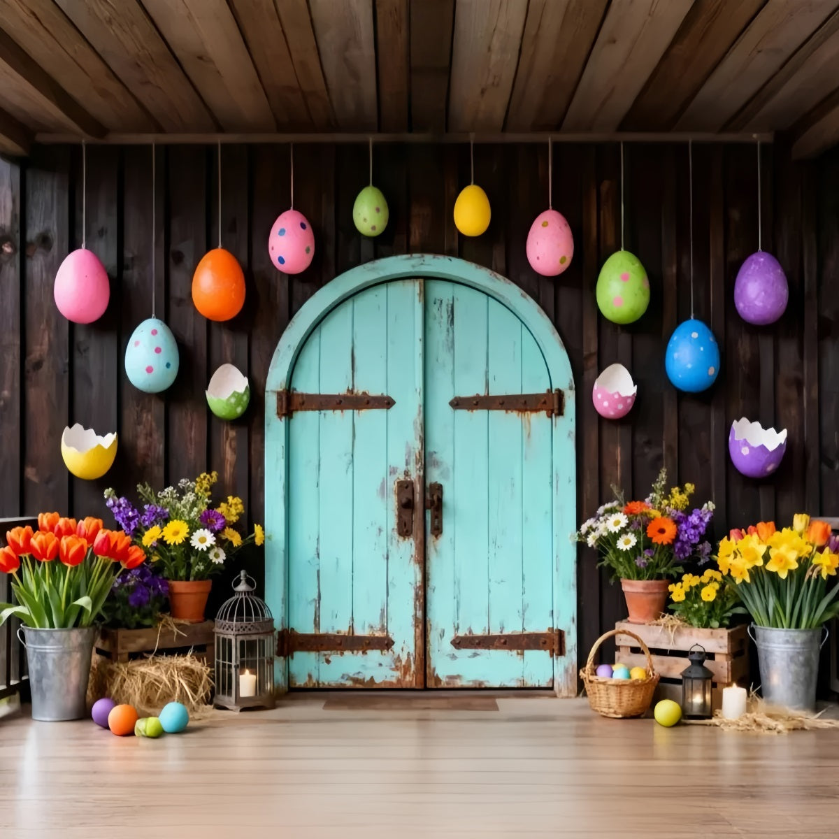 Cute Easter Backdrops Spring Garden Floral Egg Arch Easter 2026 Backdrop LXX61-71
