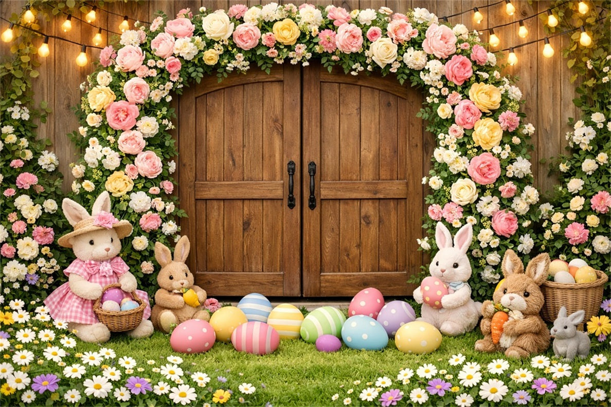 Easter Bunny Backdrops Rustic Wooden Cross Floral Easter Backdrops Ideas LXX61-73