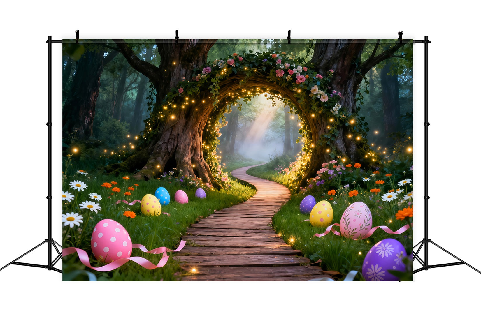 Easter Egg Backdrop Enchanted Forest Lighted Arch Path Outdoor Easter Backdrop Ideas LXX61-75