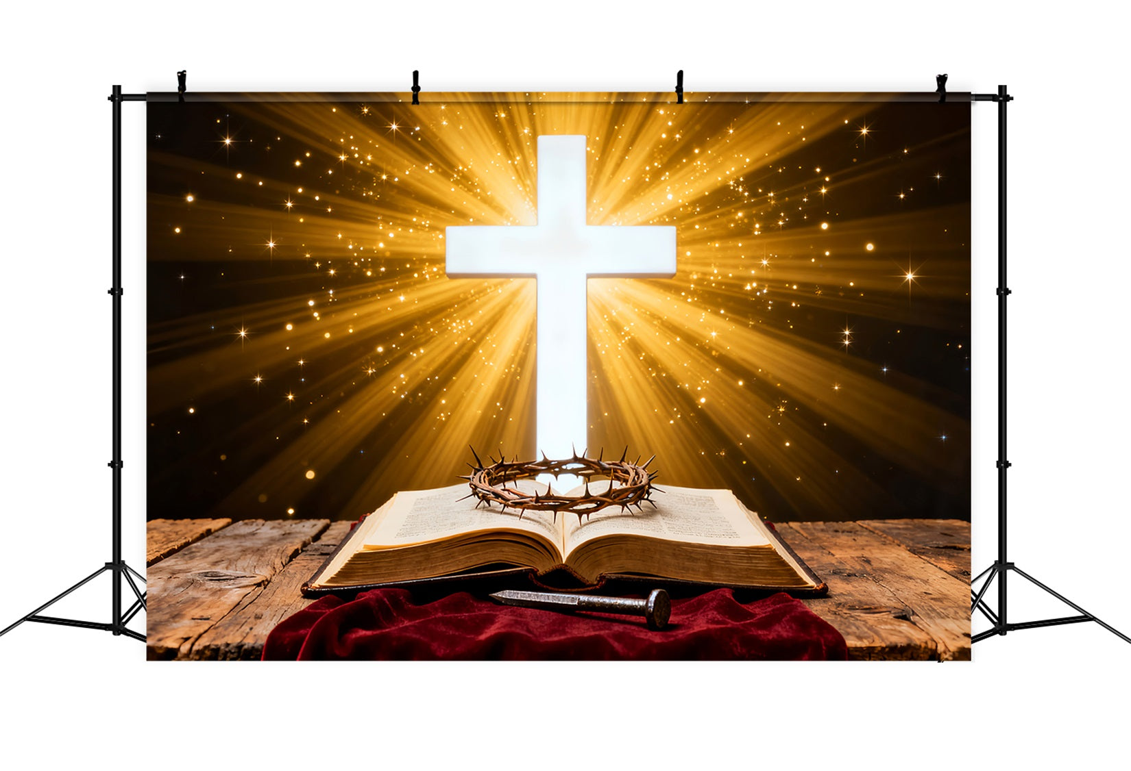 Christian Easter Photo Backdrops Radiant Cross Holy Scripture Photography Easter Backdrop Ideas LXX61-87