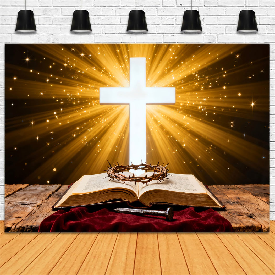 Christian Easter Photo Backdrops Radiant Cross Holy Scripture Photography Easter Backdrop Ideas LXX61-87