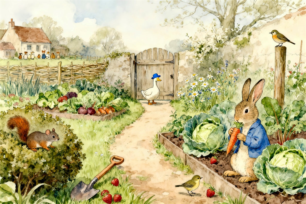 Peter Rabbit Photography Backdrop Storybook Garden Bunny Harvest Easter Backdrop Photo LXX61-90