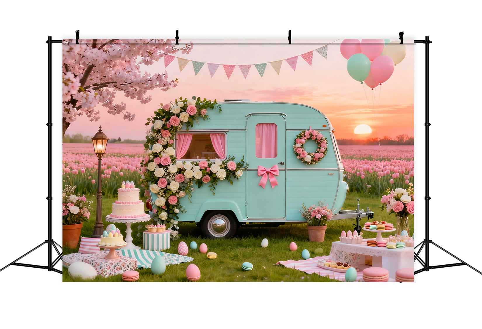Egg Backdrop Vintage Floral Caravan Picnic Backdrop Ideas For Easter Pictures LXX61-91