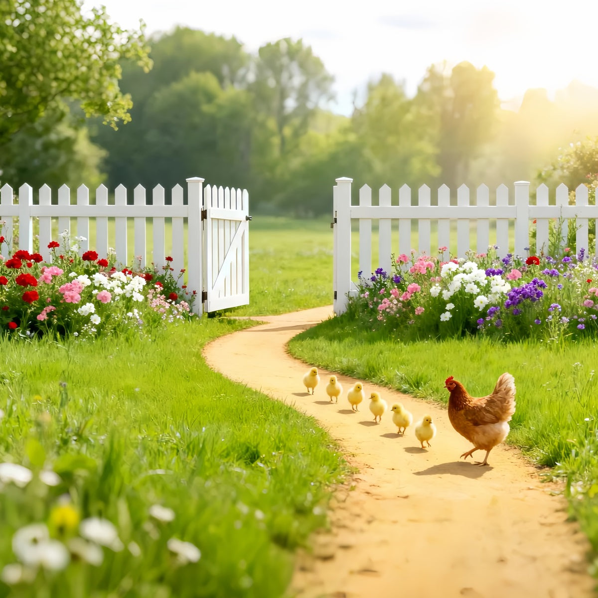 Baby Chick Backdrop Sunny Garden Wildflower Bouquet Easter Backdrop Ideas LXX61-95