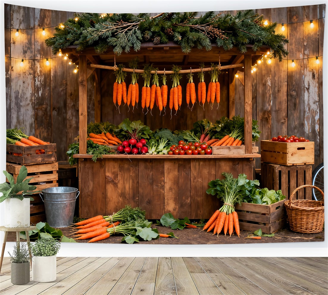 Carrot Backdrop Rustic Market Stall Fairy Lights Easter Photo Backdrops LXX61-97