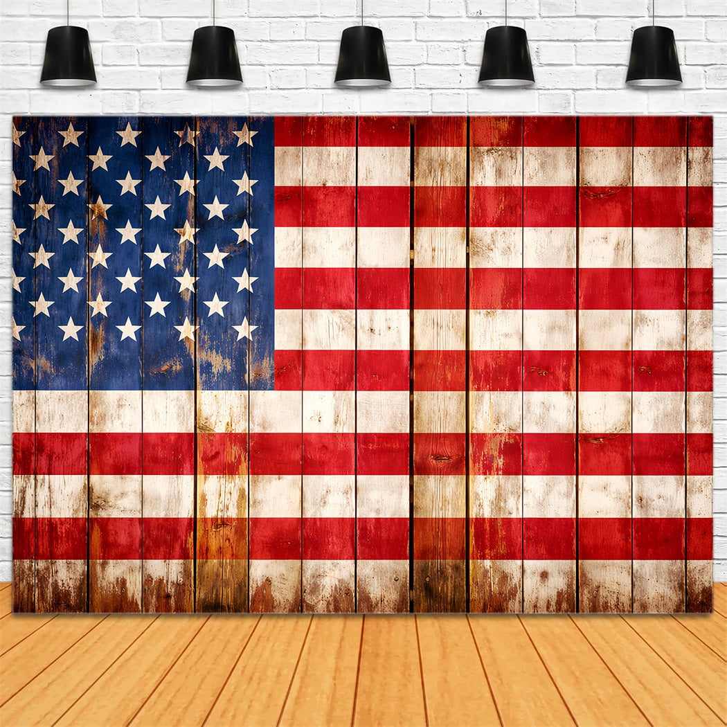 American Flag Backdrop Vintage Wood Stars Stripes Independence Day Backdrop LXX62-1