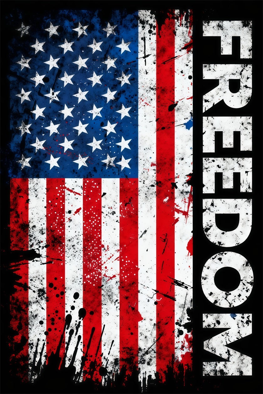 US Flag Photo Backdrop Grunge Typography Texture Independence Day Backdrops LXX62-10