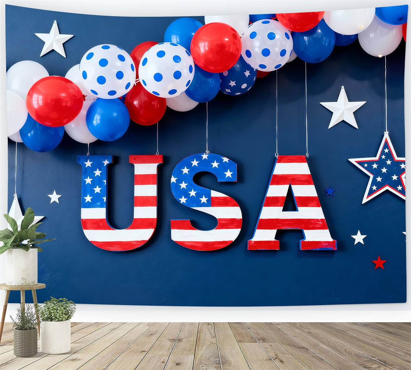 American Flag Photography Backdrop Patriotic Balloon Letter Independence Day Backdrops LXX62-15