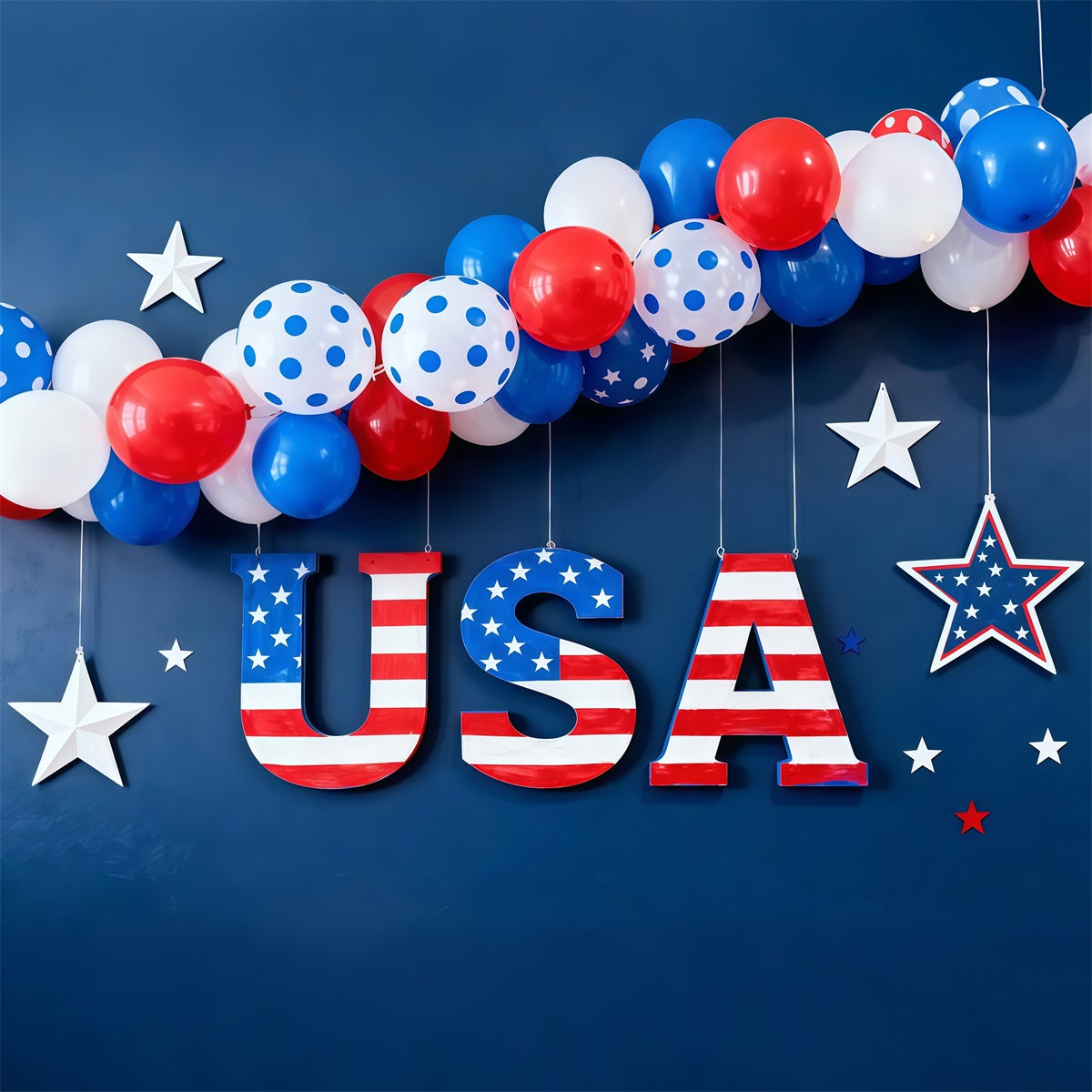 American Flag Photography Backdrop Patriotic Balloon Letter Independence Day Backdrops LXX62-15