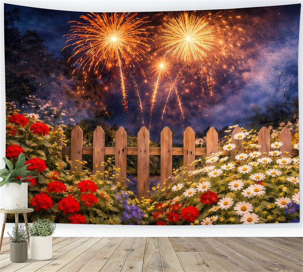 American Flag Backdrop Independence Day Celebration 4th of July Fireworks Backdrop LXX62-21