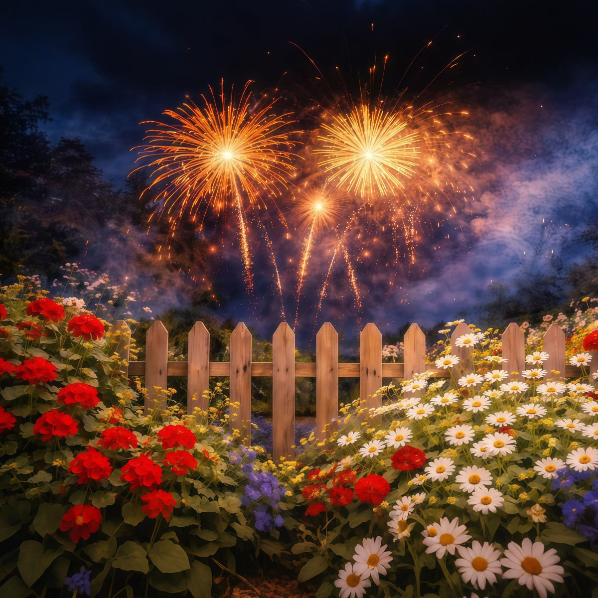 American Flag Backdrop Independence Day Celebration 4th of July Fireworks Backdrop LXX62-21