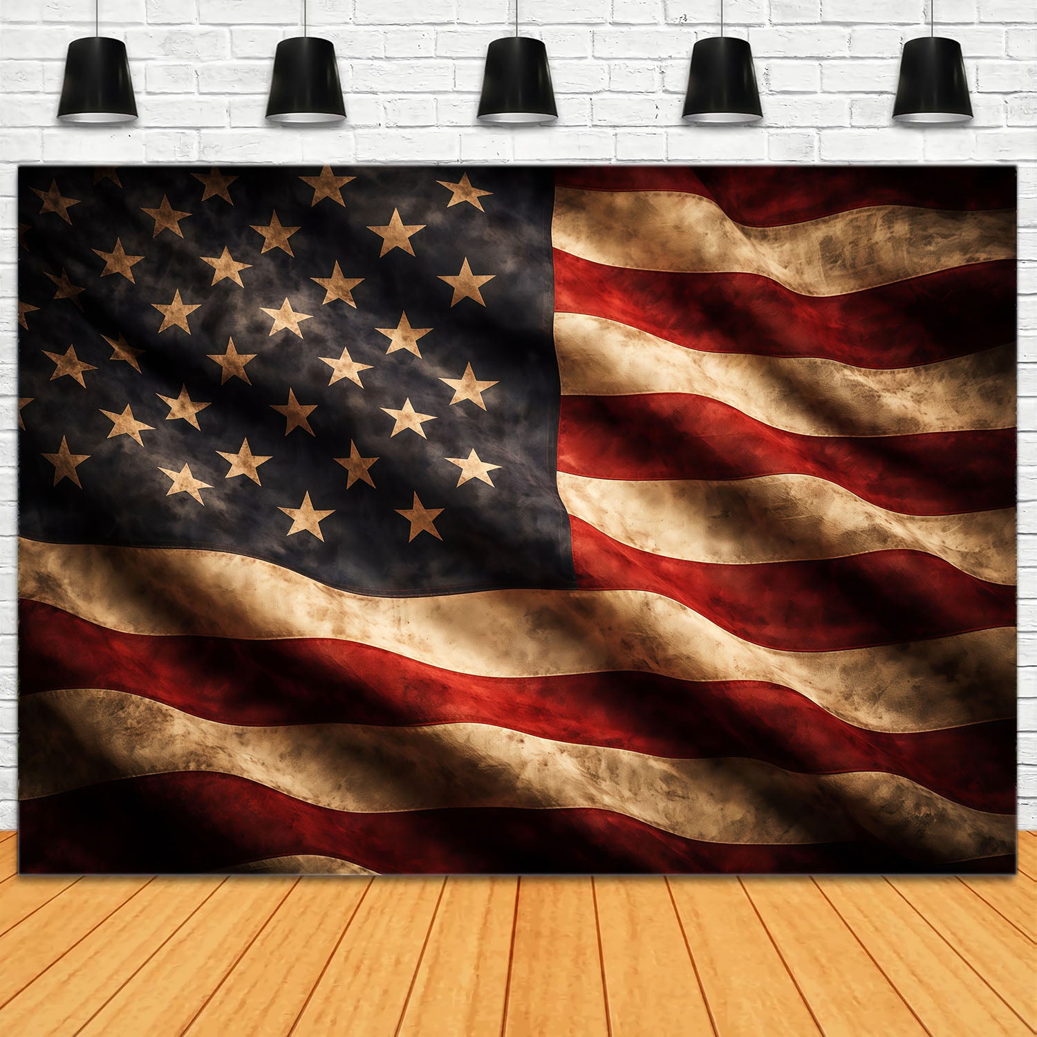 American Flag Portrait Backdrop Waving Vintage Stars Stripes 4th of July Backdrops LXX62-3