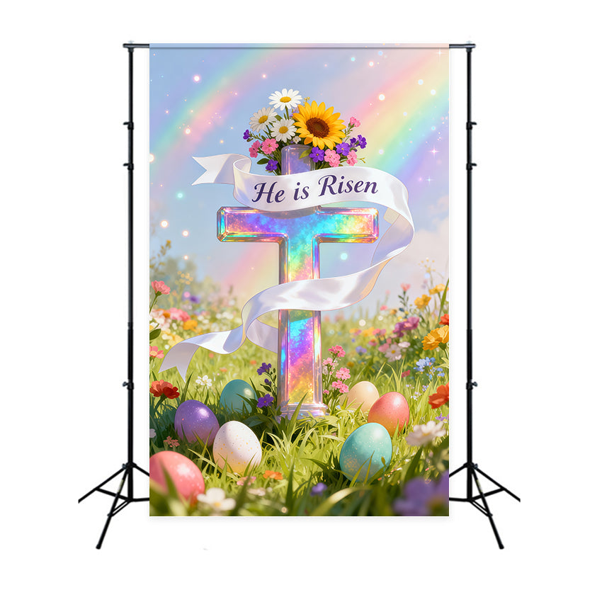 Easter Sunday Backdrop He Is Risen Cross Eggs Easter Photo Backdrop Ideas LXX62-43