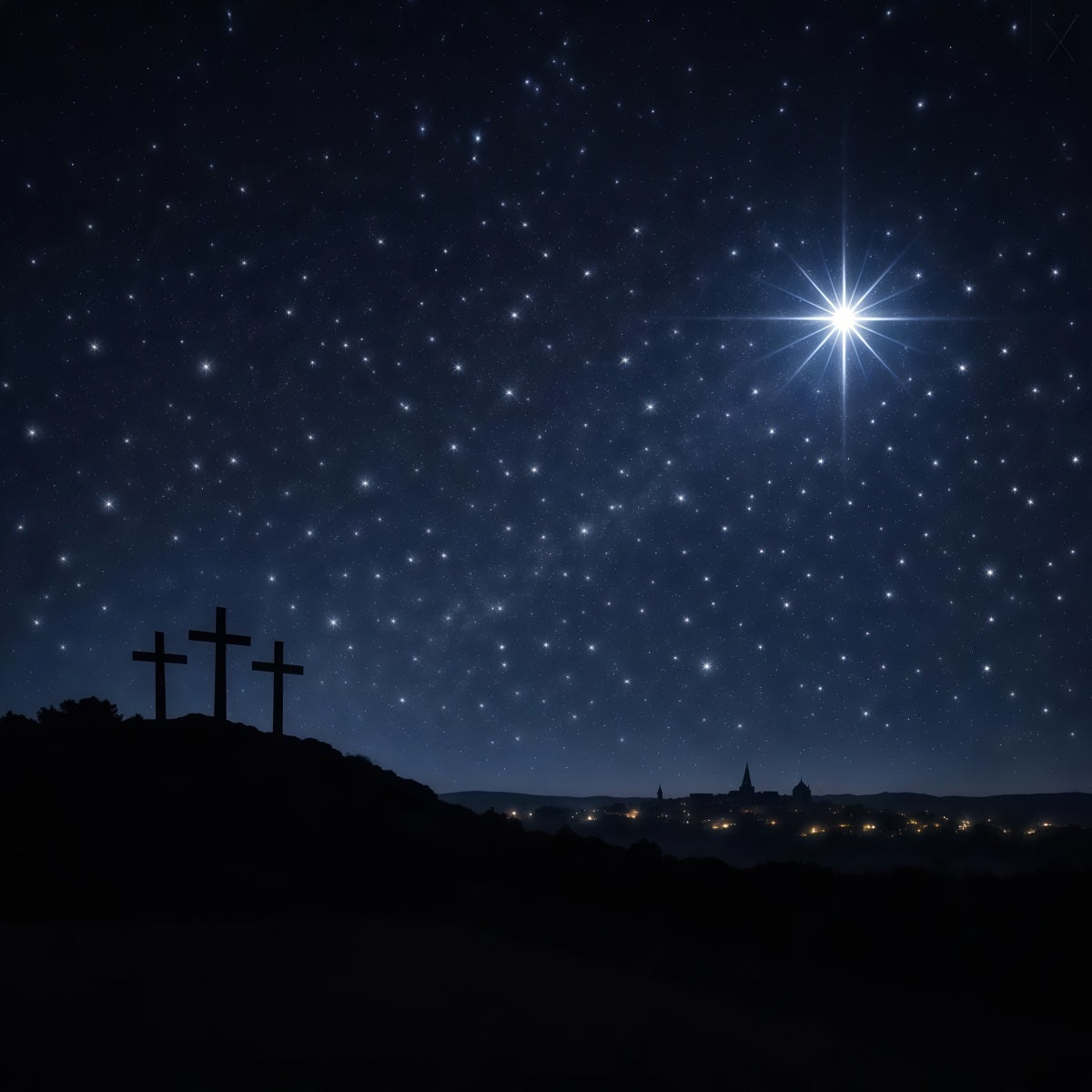 Easter Church Backdrops Starry Calvary Night Silhouette Easter Backdrop For Pictures LXX62-44