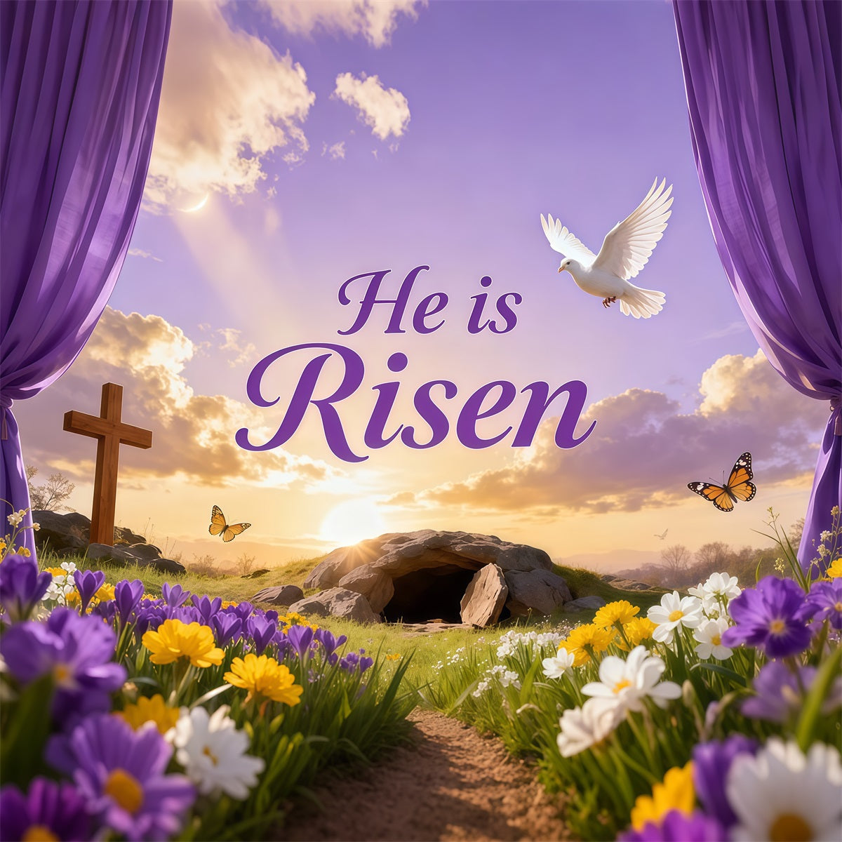 Easter Bunny Backdrops Empty Tomb Glory Flower Easter Backdrops For Pictures LXX62-47