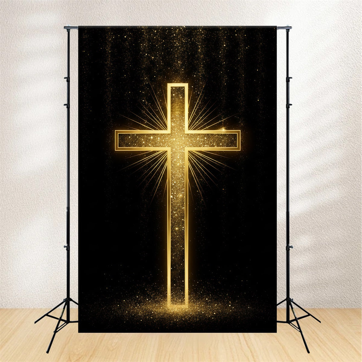 Easter Photo Backdrop Church Golden Glitter Radiant Cross Easter Photoshoot Backdrop LXX62-48