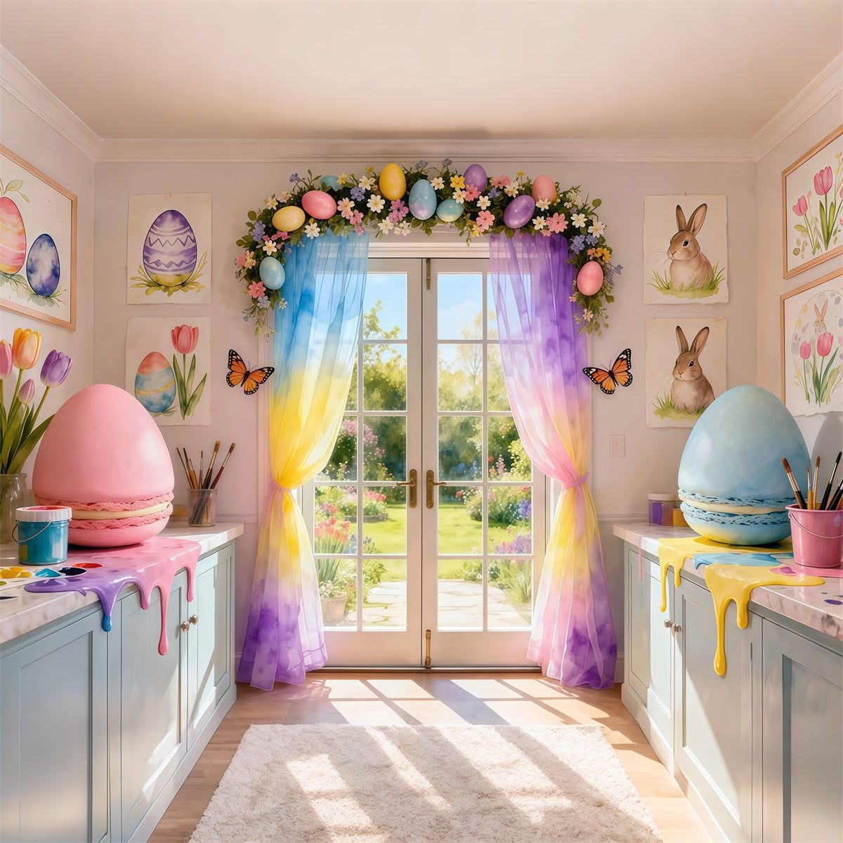 Spring Easter Backdrop Rainbow Drip Macaron Studio Room Easter Picture Backdrop Ideas LXX62-57