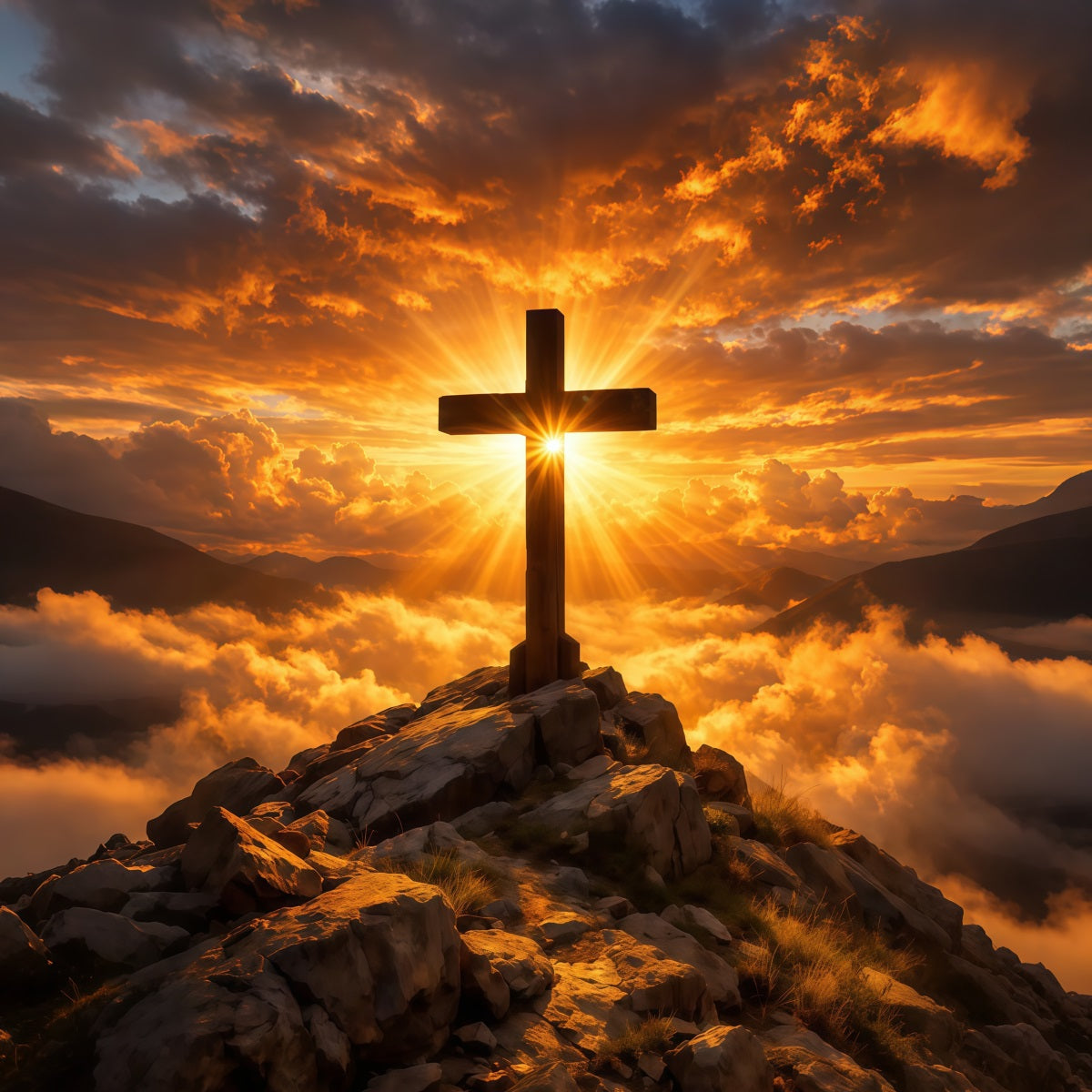 Religious Easter Backdrop Golden Radiant Cross Sunrise Easter Photography Backdrops For Sale LXX62-58
