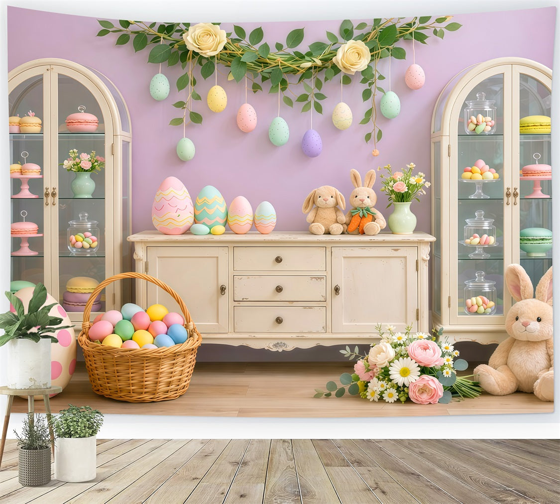Cute Easter Backdrop Pastel Candy Cabinet Egg Display Backdrop For Easter Pictures LXX62-62