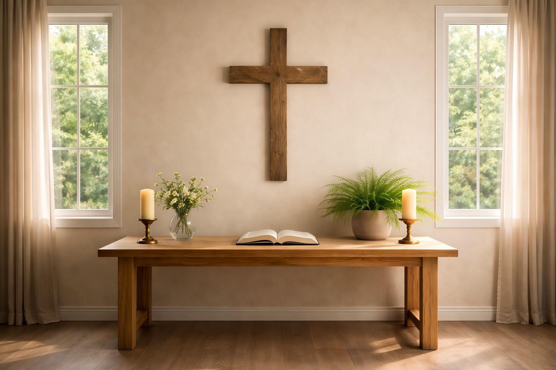 Church Easter Photo Backdrops Minimalist Prayer Table Wooden Cross Backdrops Easter LXX62-65