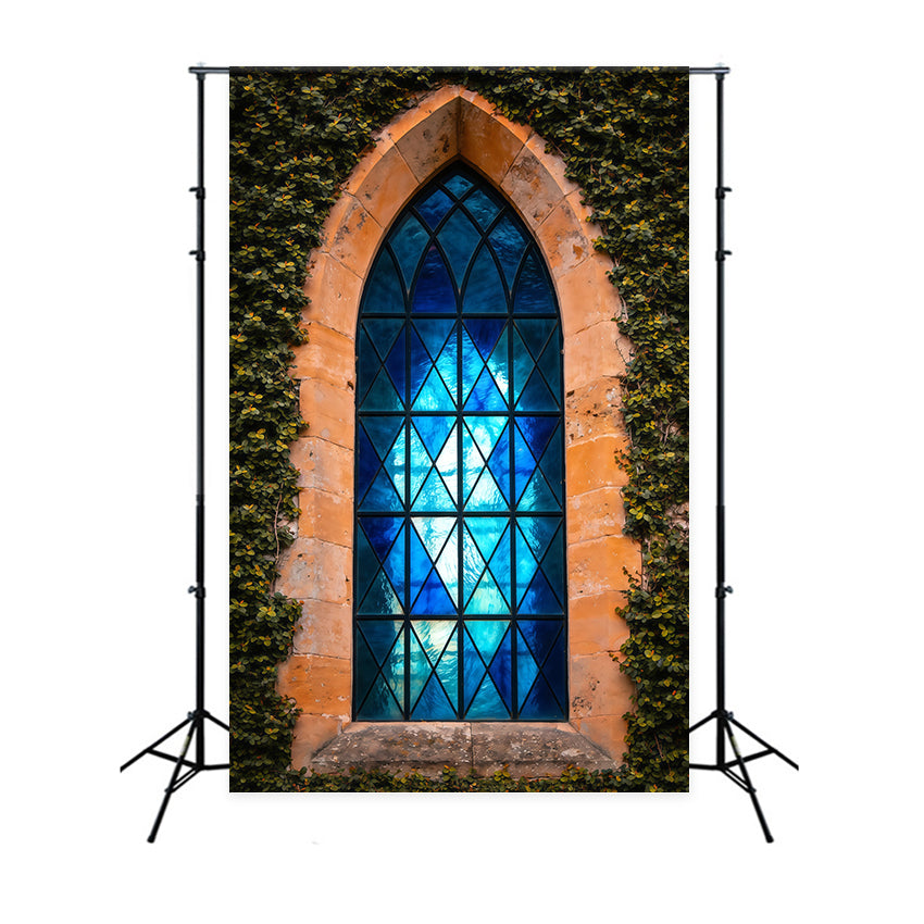 Easter Religious Backdrops Ivy Framed Gothic Blue Window Easter Backdrops For Photos LXX62-66