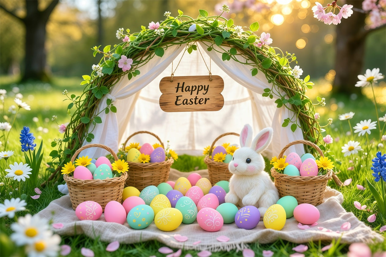 Easter Photo Backdrops Church Spring Meadow Egg Basket Arch 10x10 Easter Backdrop LXX62-79