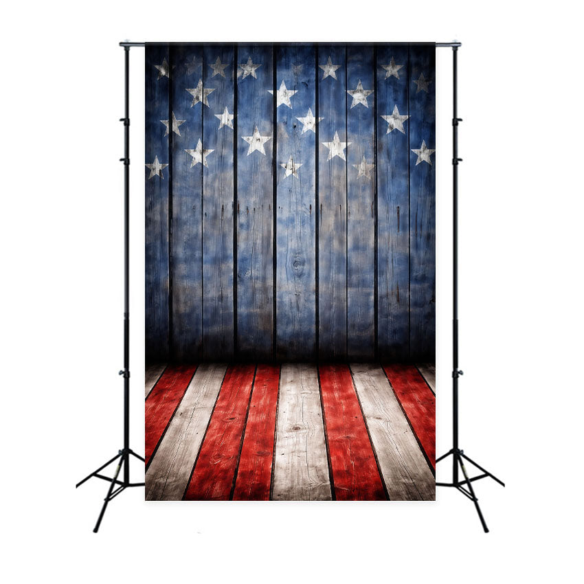 US Flag Backdrop Patriotic Star Wood Floor 4th of July Photography Backdrops LXX62-8