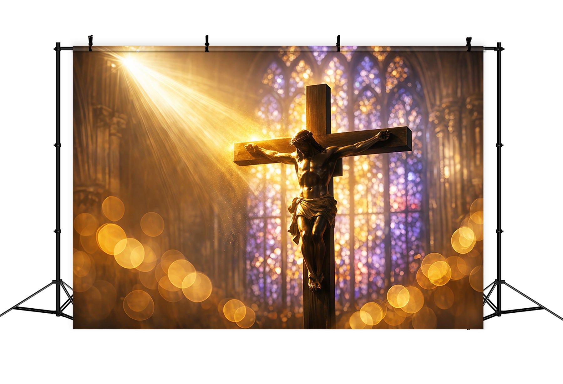 Christian Easter Photo Backdrops Radiant Stained Glass Crucifix Photo Shoot Easter Backdrop LXX62-87
