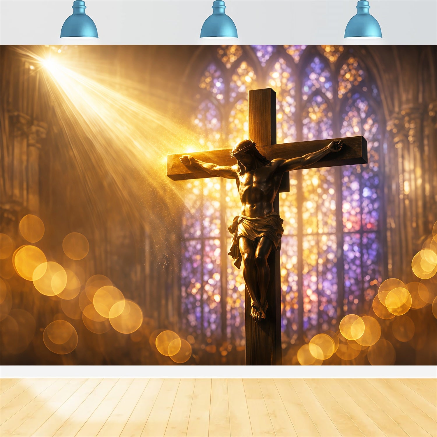 Christian Easter Photo Backdrops Radiant Stained Glass Crucifix Photo Shoot Easter Backdrop LXX62-87