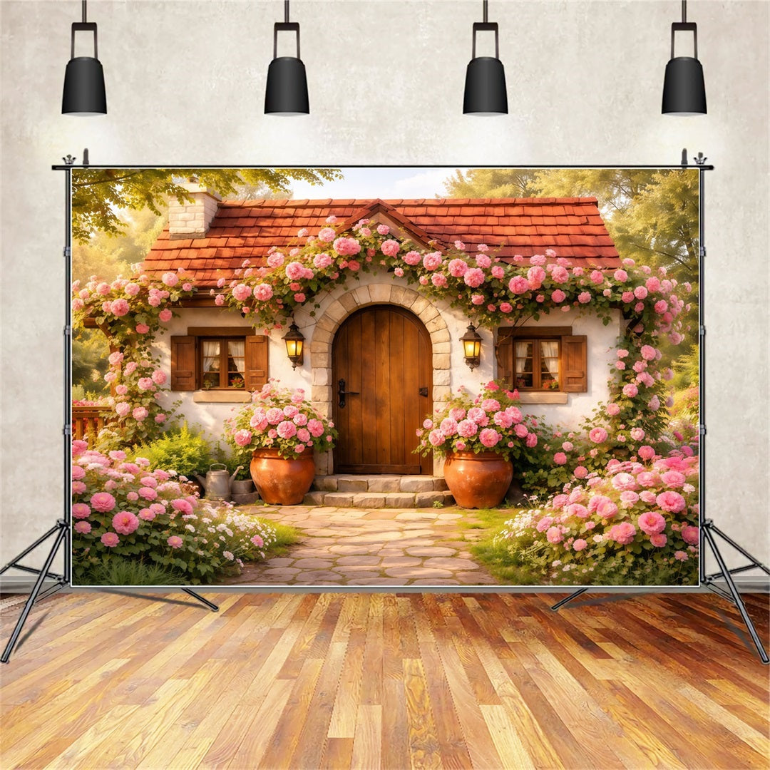 Romantic Cottage Mother's Day Backdrop Rustic Door Rose Bloom Happy Mothers Day Backdrop LXX63-17