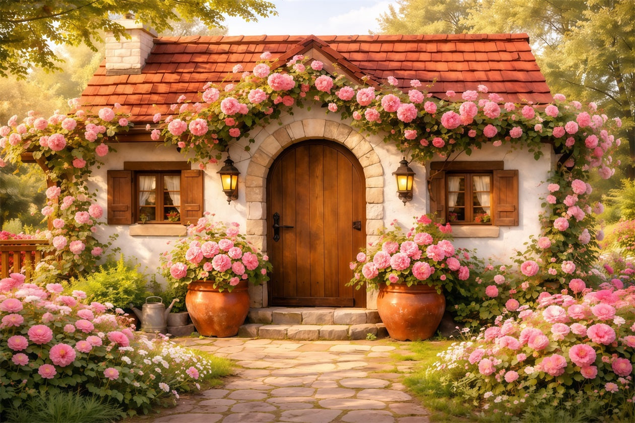 Romantic Cottage Mother's Day Backdrop Rustic Door Rose Bloom Happy Mothers Day Backdrop LXX63-17