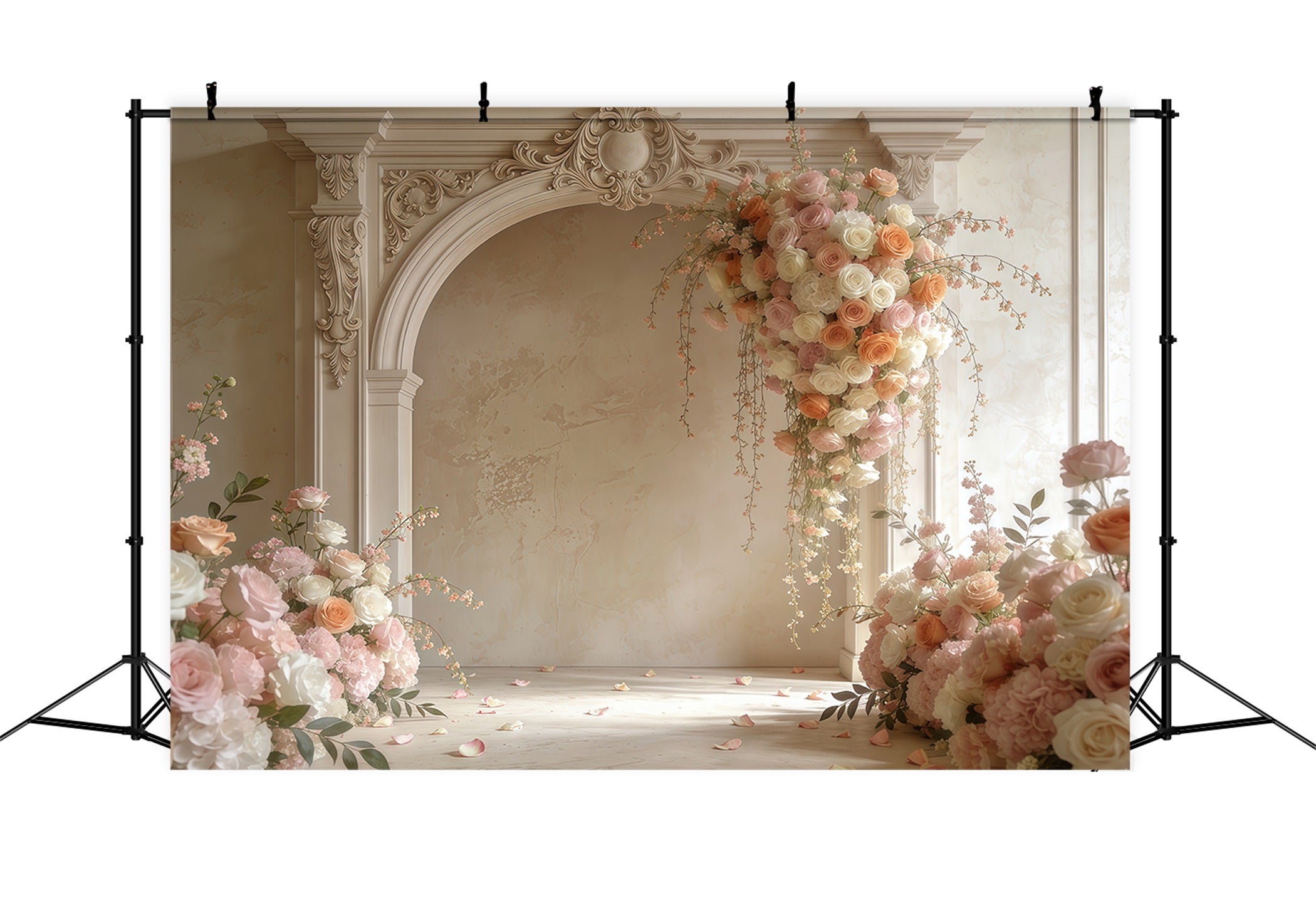 Mother's Day Portrait Backdrop Elegant Arch Pastel Rose Mother's Day Backdrop LXX63-2