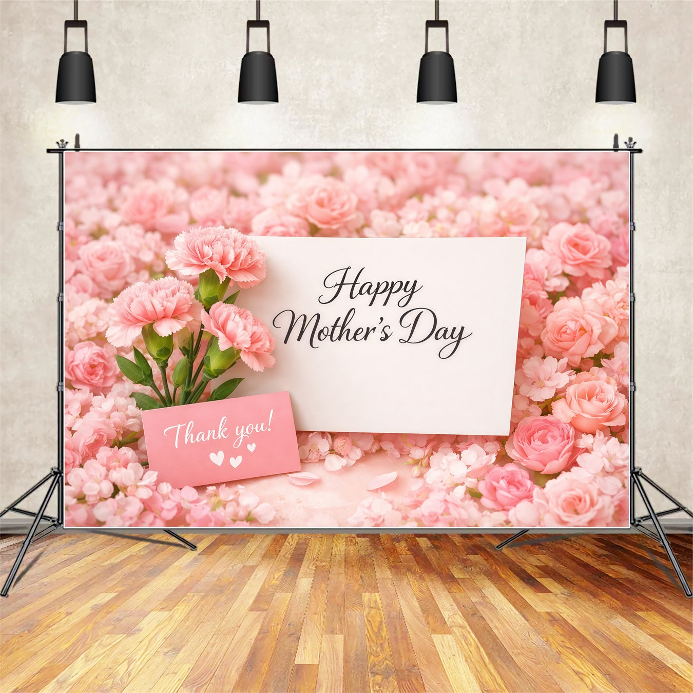 Mom Letters Mother's Day Backdrop Pink Floral Card Greeting Backdrop For Mother's Day LXX63-28