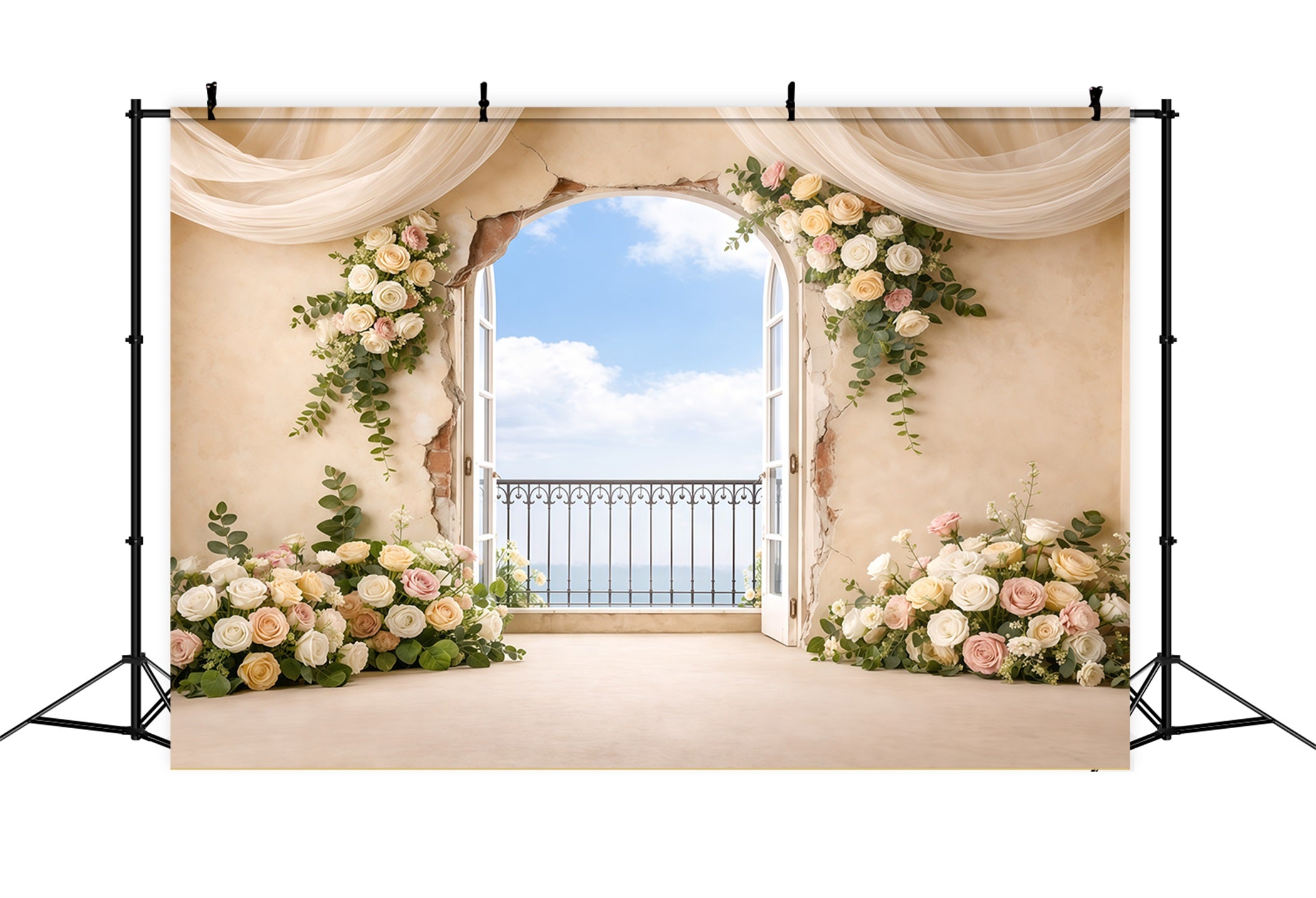 Pastel Retro Mother's Day Backdrop Vintage Window Balcony Floral Mothers Day Photo Backdrops LXX63-39