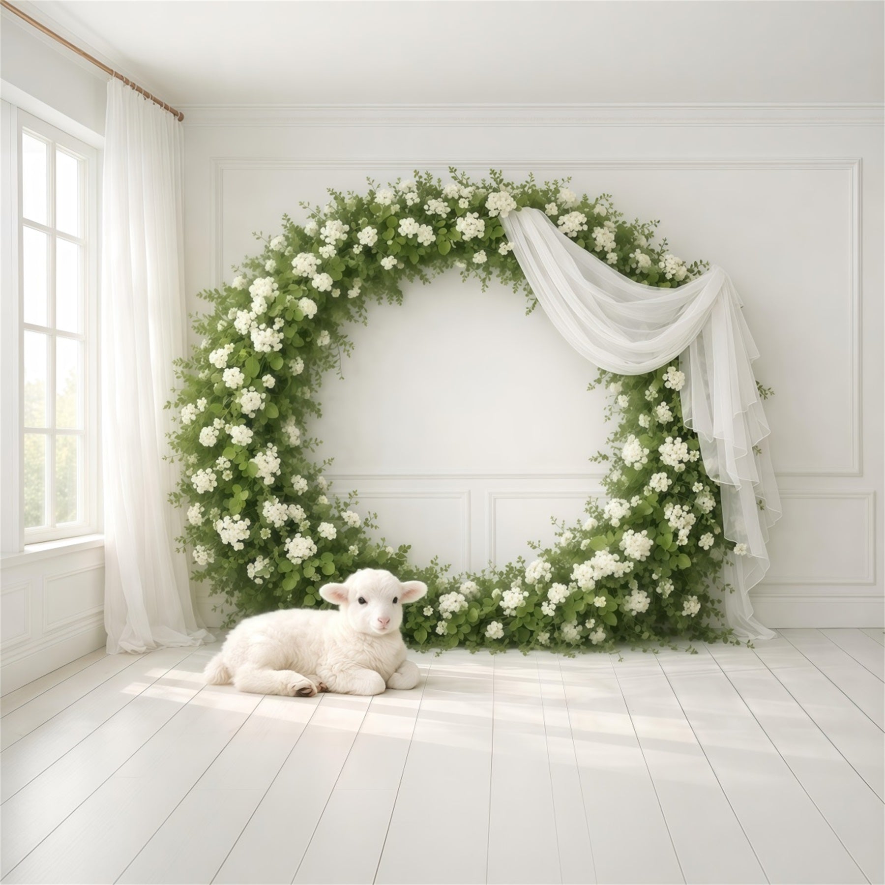 Mother's Day Backdrop Ideas For Church Floral Wreath White Lamb Happy Mothers Day Photo Backdrop LXX63-49
