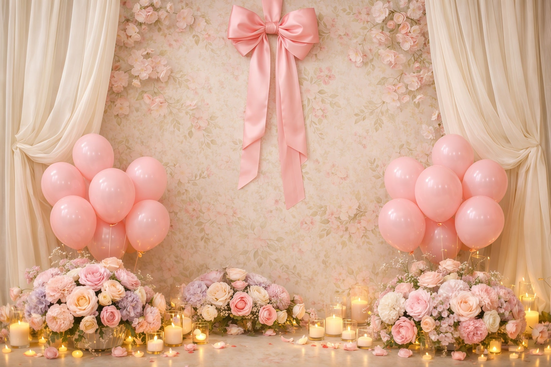 Mothers Day Balloon Backdrop Elegant Pink Balloon Floral Candle Backdrop Ideas For Mother's Day LXX63-52