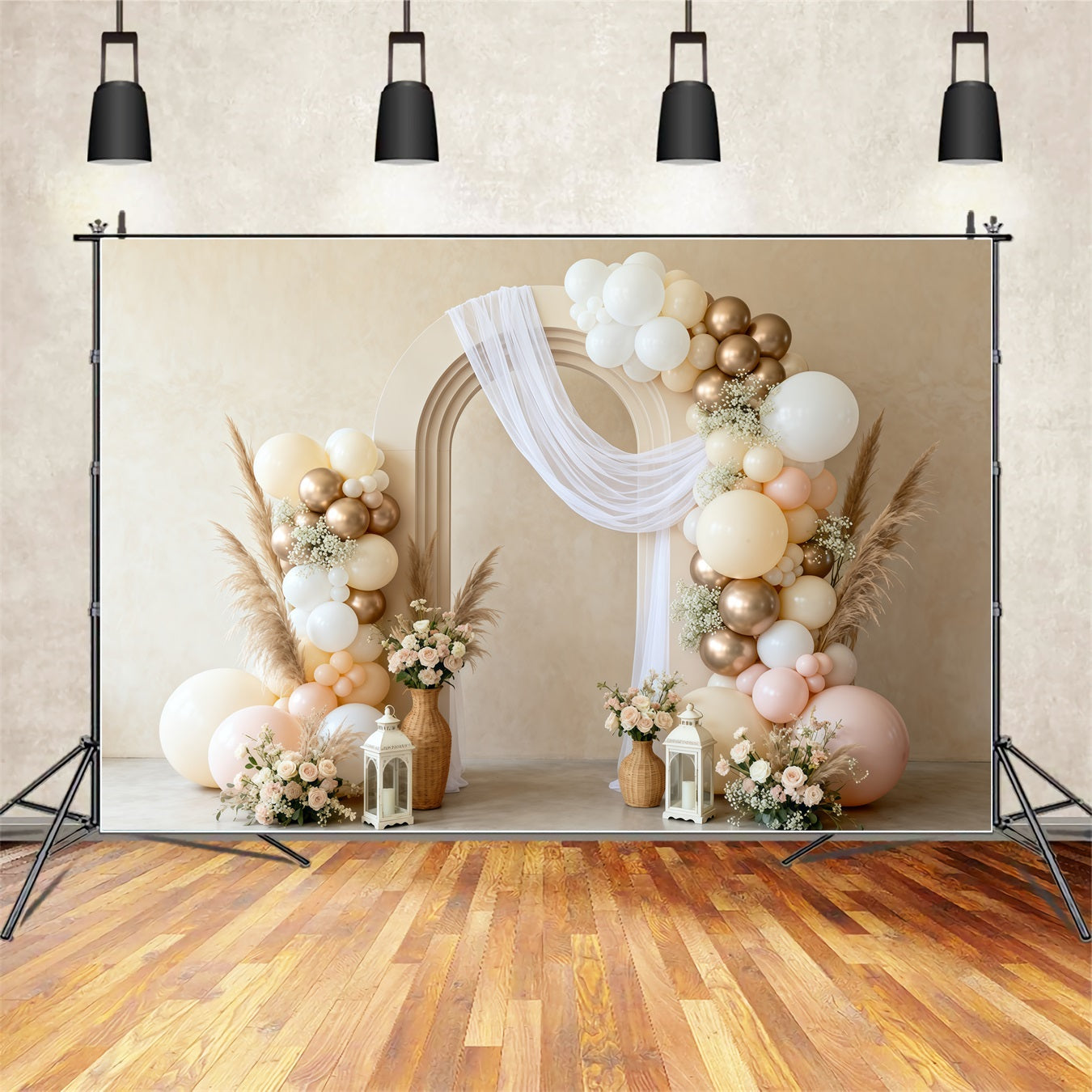 Mother's Day Balloon Backdrop Elegant Neutral Arch Boho Pampas Simple Mother's Day Backdrop LXX63-59
