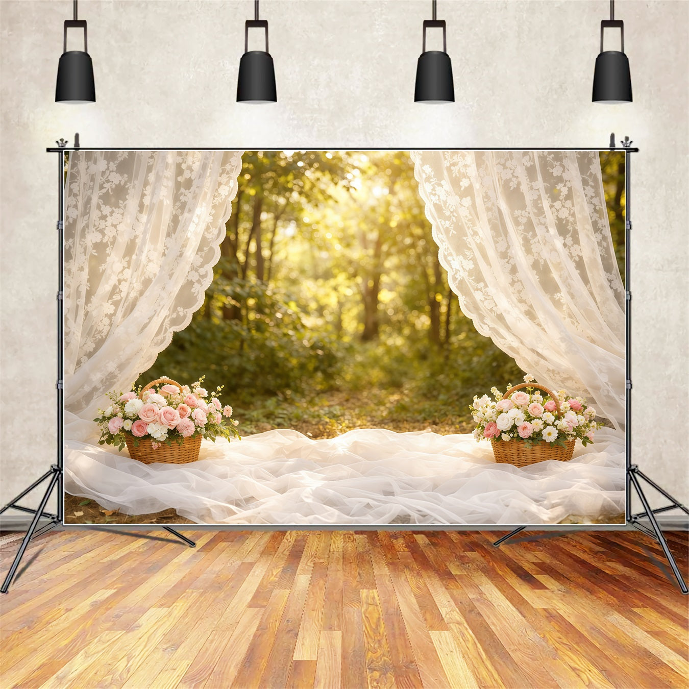 Mother's Day Portrait Backdrop Soft Lace Curtain Forest Mother's Day Backdrop LXX63-6