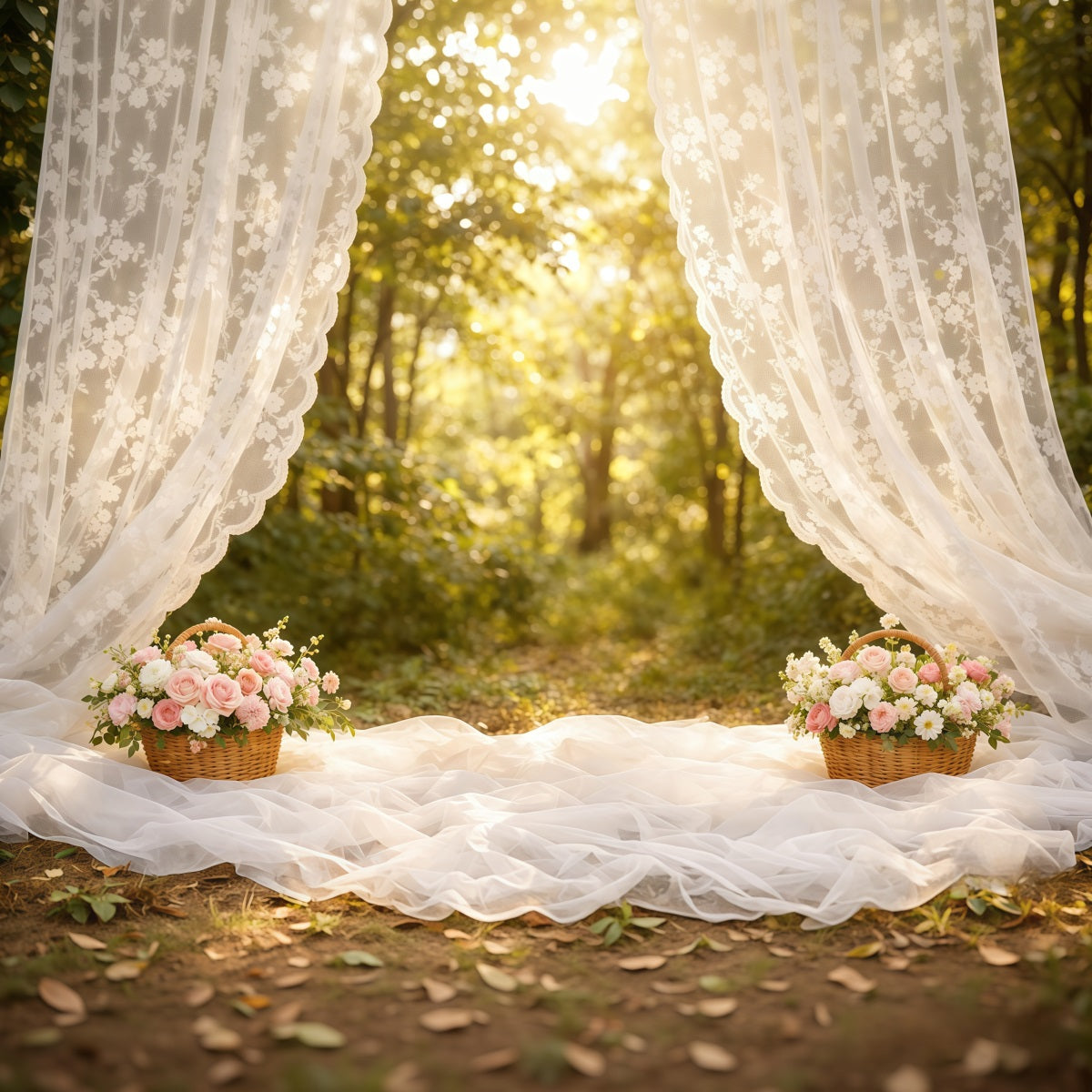 Mother's Day Portrait Backdrop Soft Lace Curtain Forest Mother's Day Backdrop LXX63-6