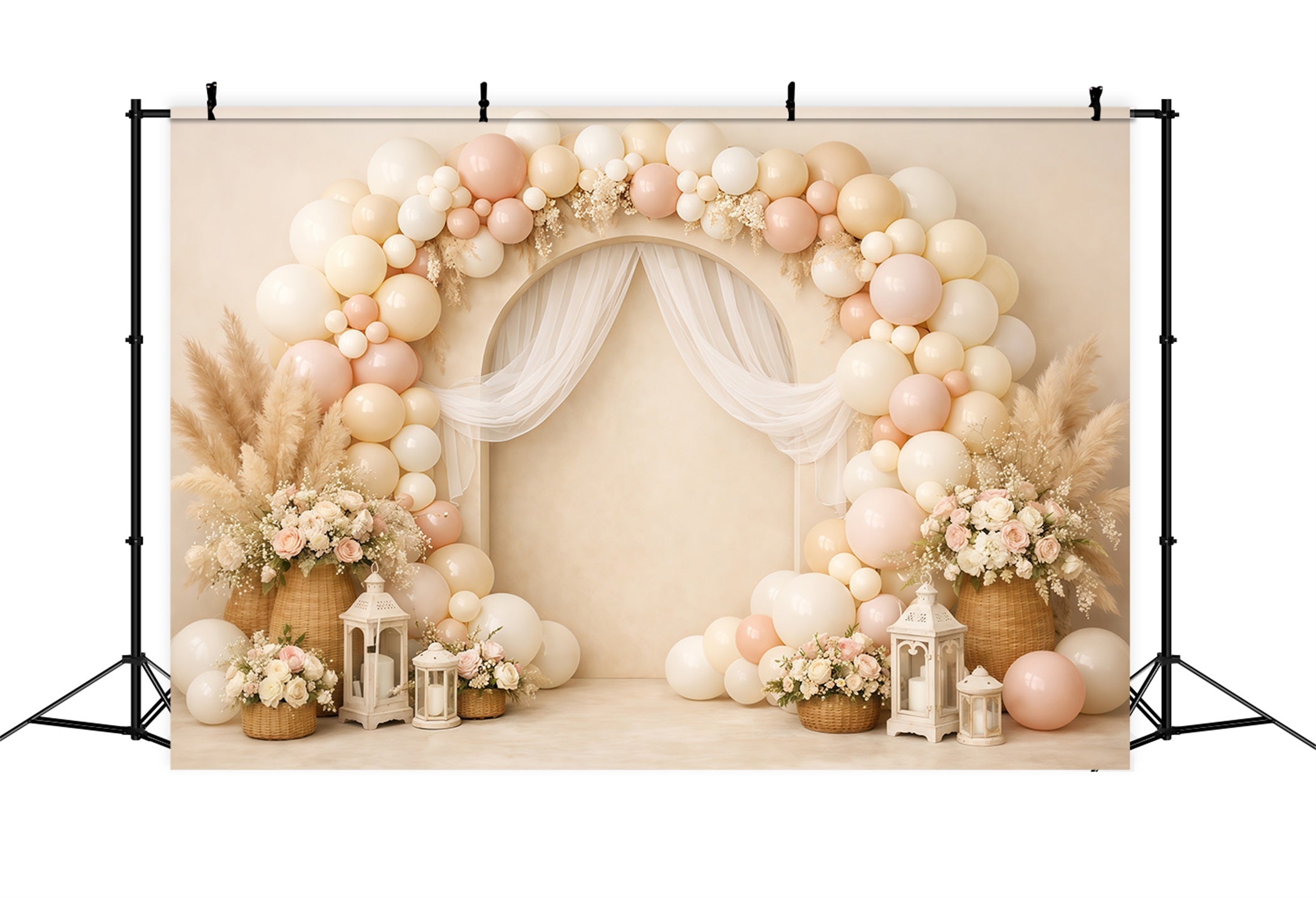 Mother's Day Balloon Backdrop Pastel Arch Draped Boho Pampas Simple Mother's Day Backdrop LXX63-60