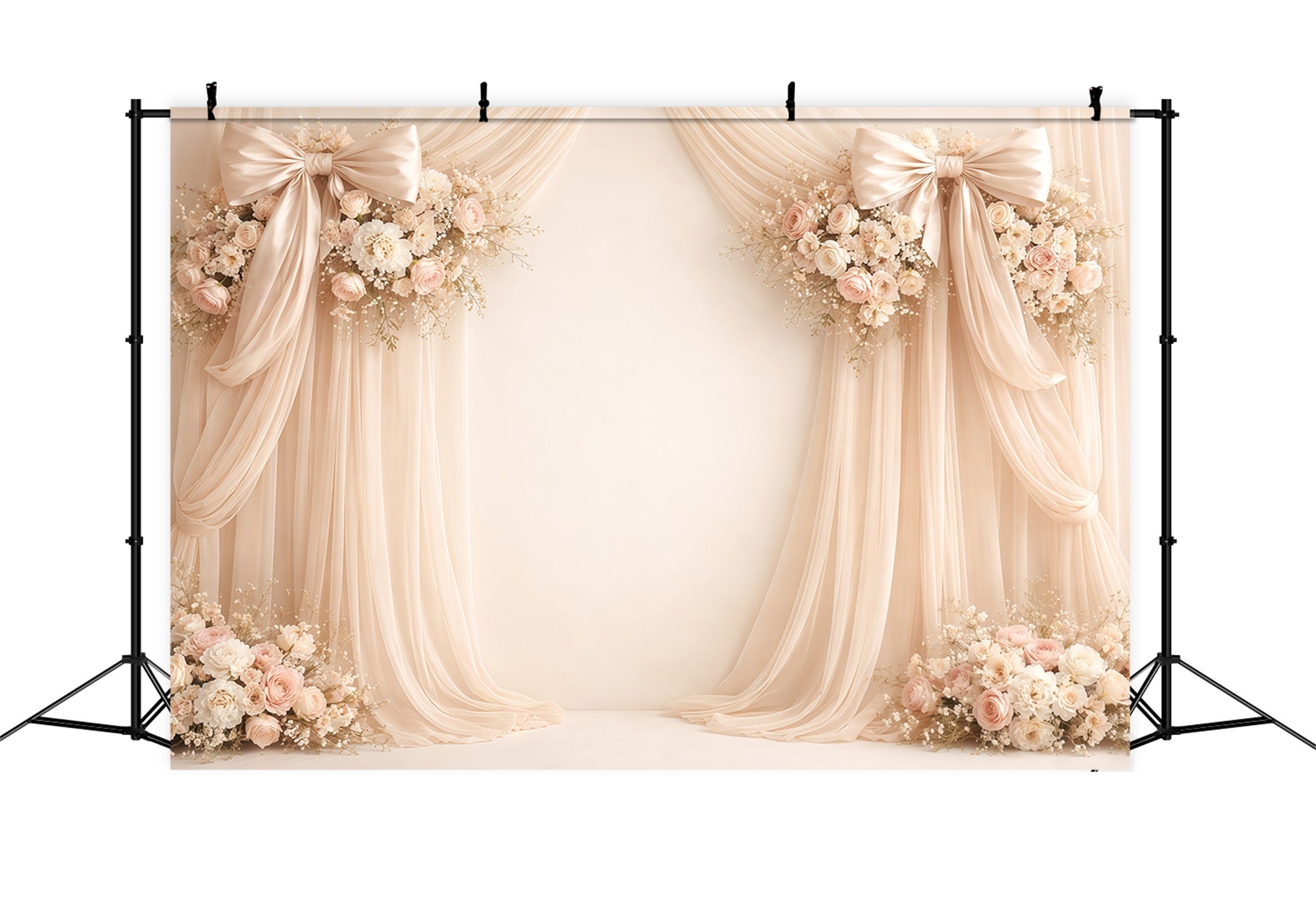 Mother's Day Portrait Backdrop Elegant Cream Draped Bow Floral Mother's Day Backdrop LXX63-7