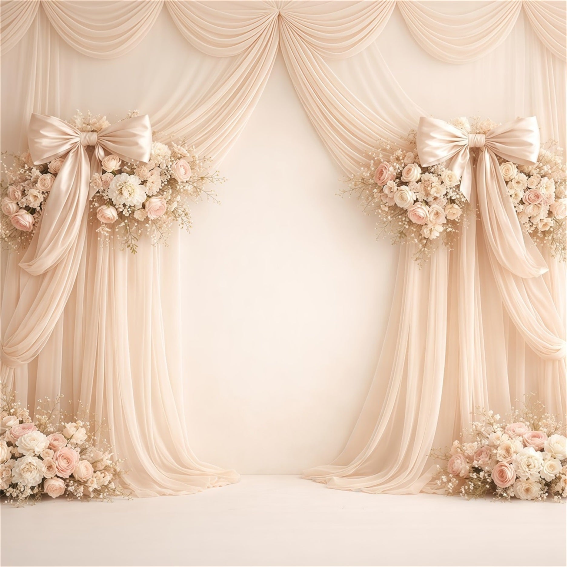 Mother's Day Portrait Backdrop Elegant Cream Draped Bow Floral Mother's Day Backdrop LXX63-7