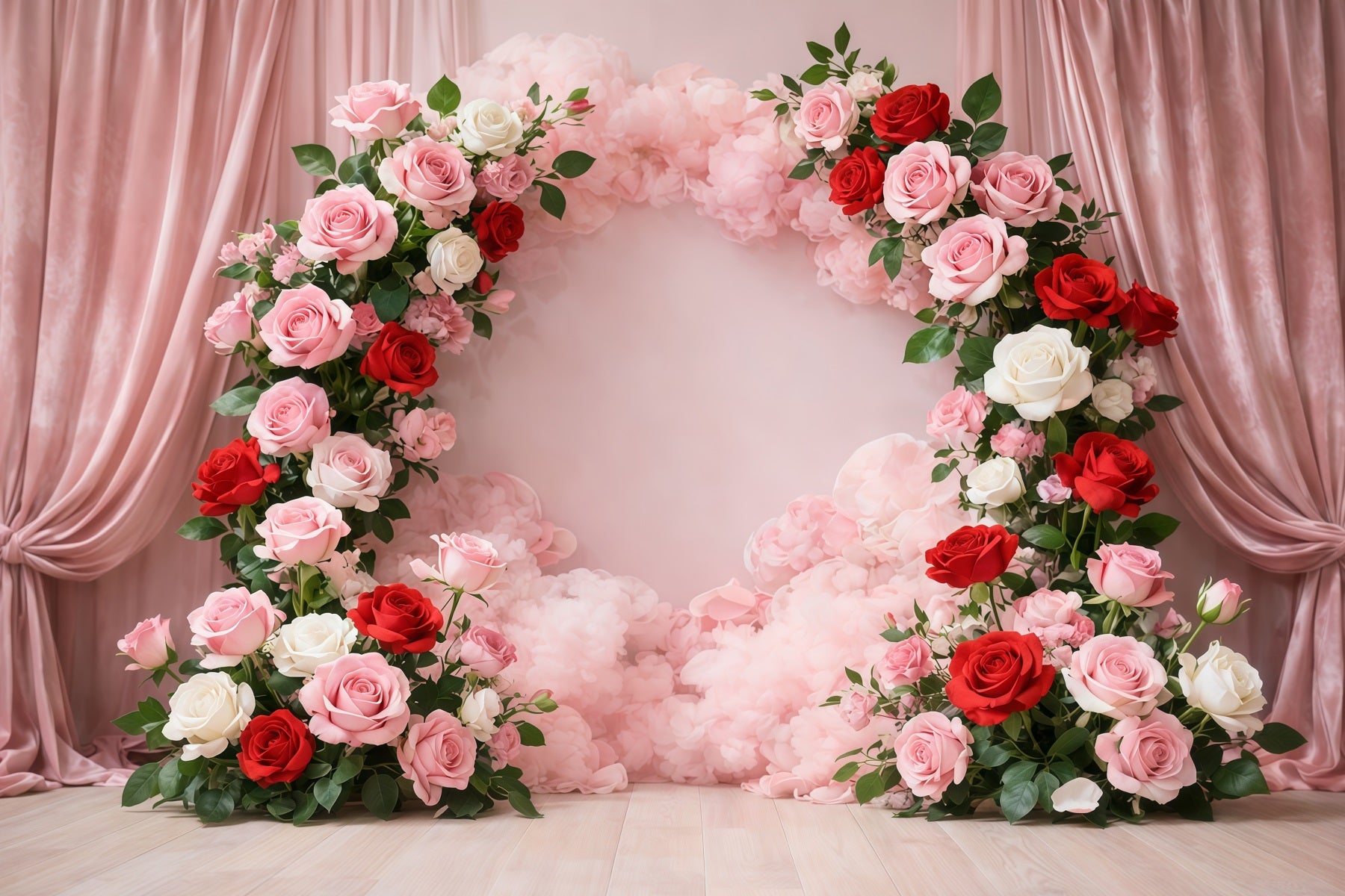 Mother's Day Portrait Backdrop Romantic Pink Red Rose Floral Arch Mother's Day Backdrop LXX63-9